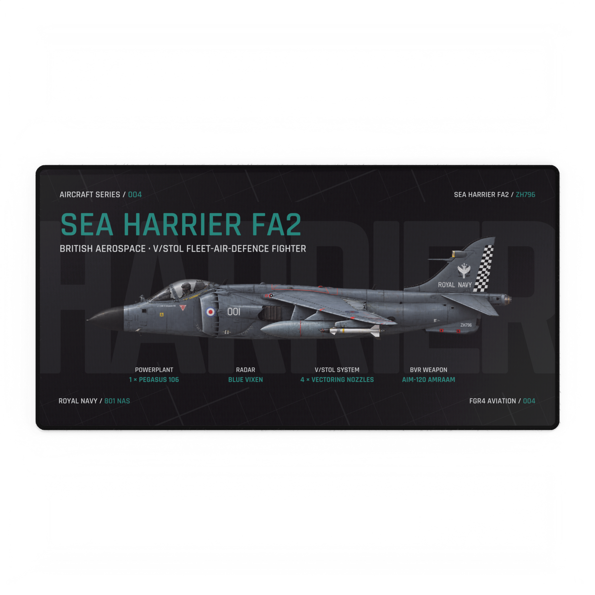 FGR4 Sea Harrier FA2 product artwork labelled ZH796, distinct from the museum aircraft XZ459 discussed in the article