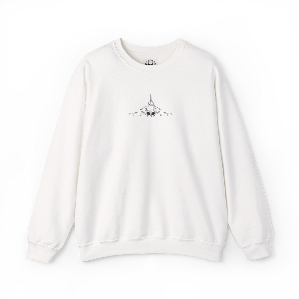 White FGR4 Head-On Typhoon sweatshirt front with a small centred aircraft line-art graphic