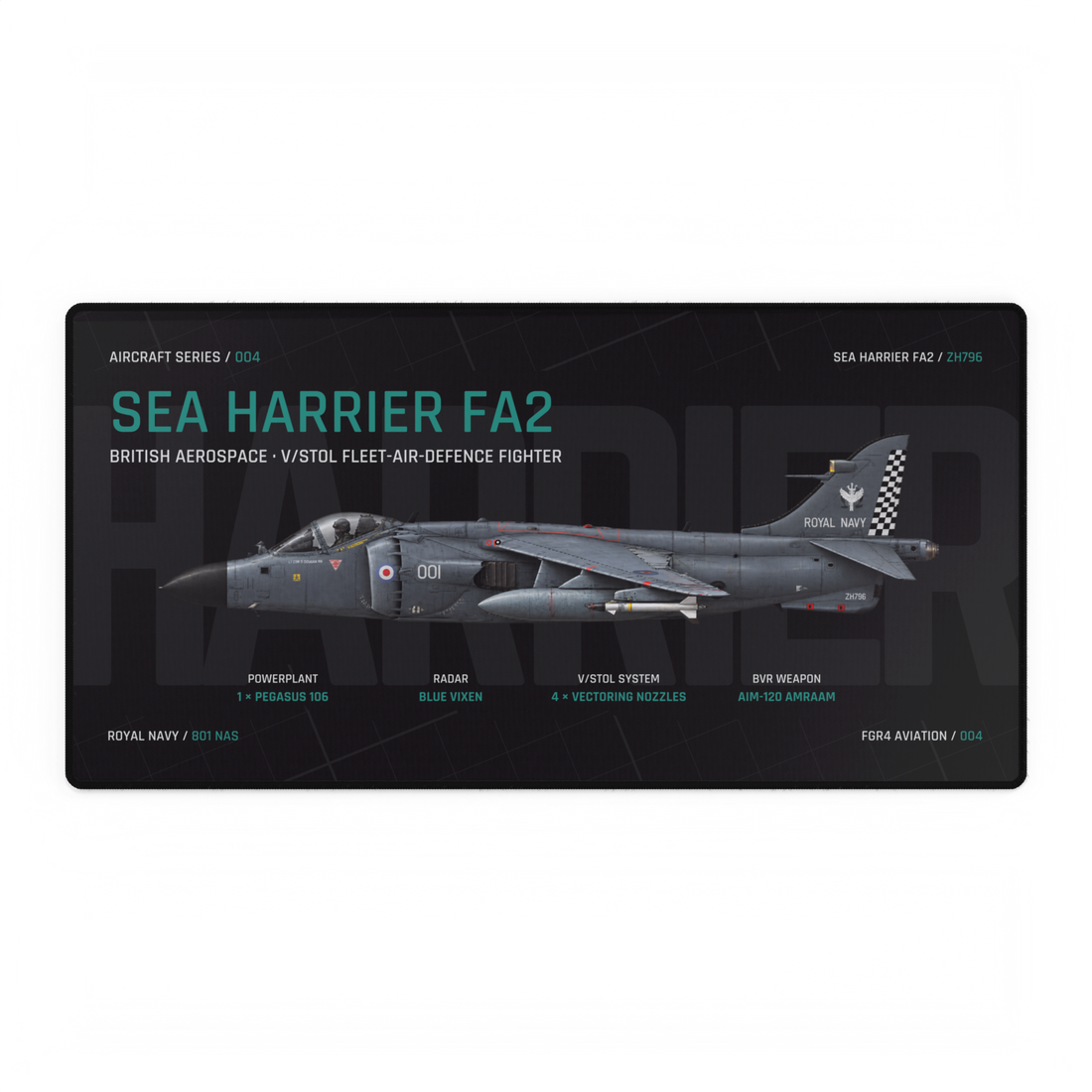FGR4 Sea Harrier FA2 product artwork labelled ZH796, distinct from the museum aircraft XZ459 discussed in the article