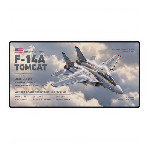 F-14A Tomcat Vector Series Daylight desk mat showing the aircraft from above and behind with its wings swept