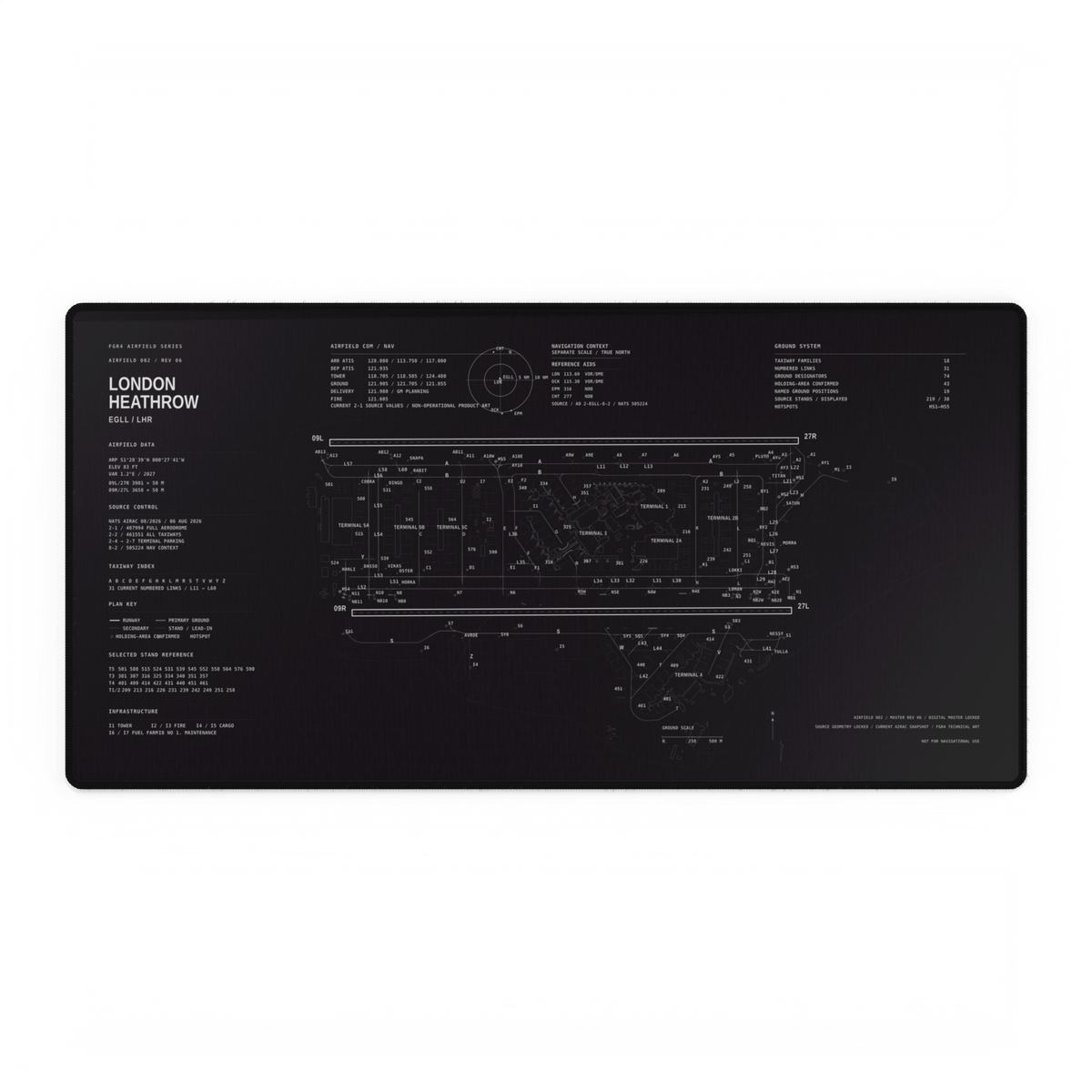 Owned FGR4 London Heathrow Airfield Desk Mat showing two parallel runways labelled 09L/27R and 09R/27L