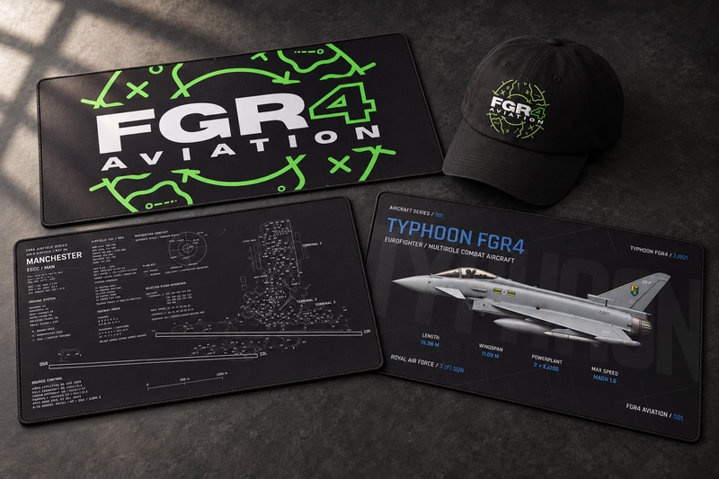 FGR4 Aviation product collection featuring desk mats and branded accessories