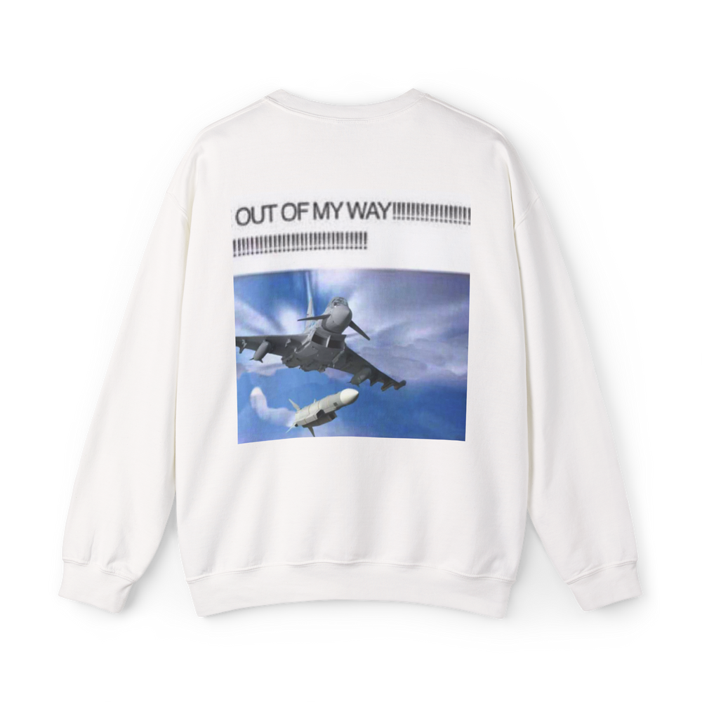 FGR4 Head-On Typhoon Out of My Way white sweatshirt back