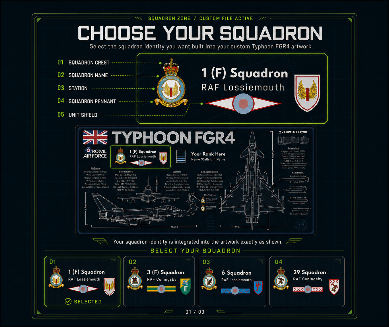 Customisable Royal Air Force Typhoon FGR4 Desk Mat v2 aircraft visual 1