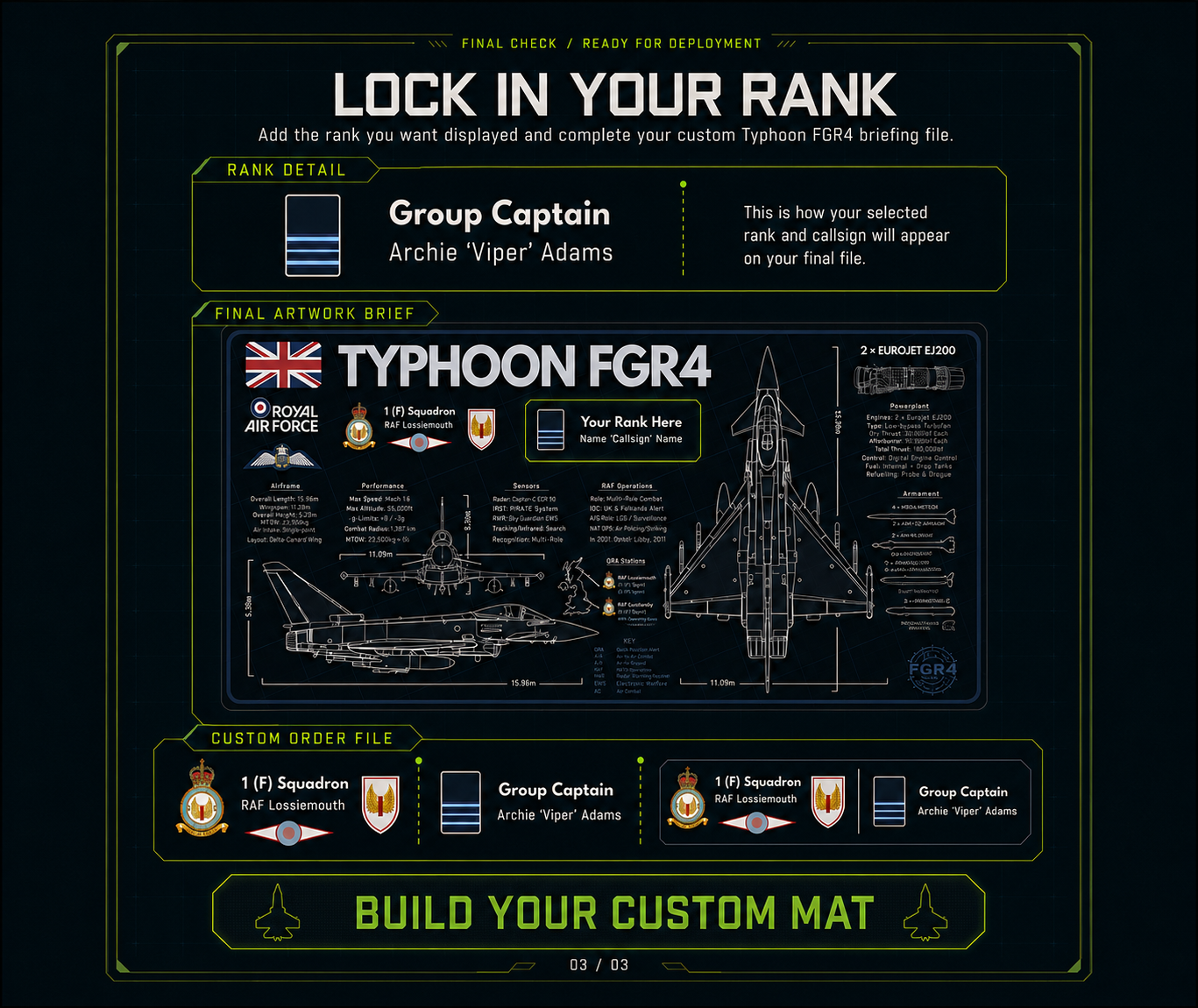 Customisable Royal Air Force Typhoon FGR4 Desk Mat v2 aircraft visual 3