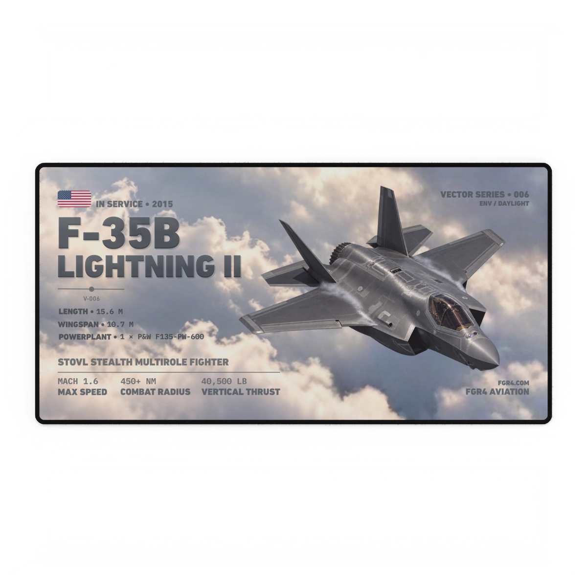 F-35B Lightning II Vector Series Daylight desk mat with aircraft flying through cloud