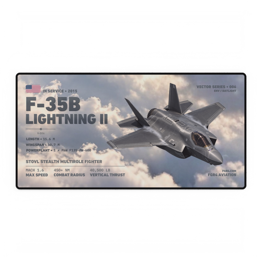 F-35B Lightning II Vector Series Daylight desk mat with aircraft flying through cloud