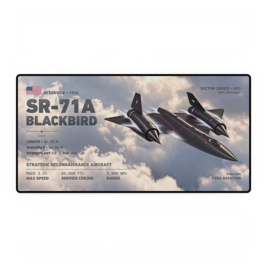 SR-71A Blackbird Vector Series Daylight desk mat with aircraft flying through cloud