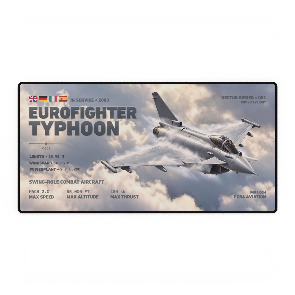 Eurofighter Typhoon Vector Series Daylight desk mat with aircraft flying through cloud