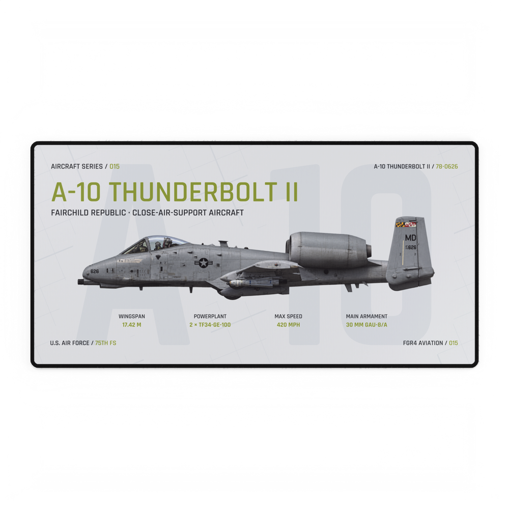 A-10 Thunderbolt II Aircraft Series Studio Edition desk mat with side-profile U.S. Air Force A-10 Thunderbolt II 78-0626 technical design