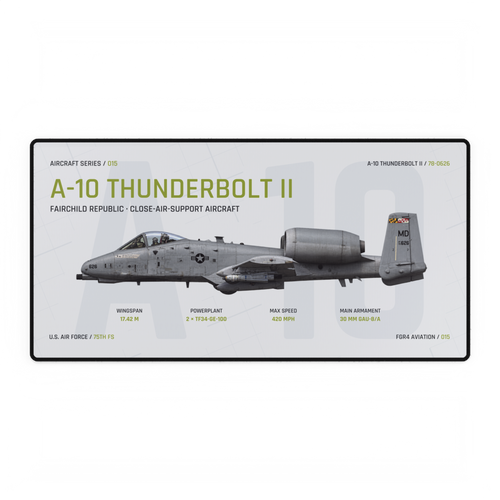 A-10 Thunderbolt II Aircraft Series Studio Edition desk mat with side-profile U.S. Air Force A-10 Thunderbolt II 78-0626 technical design