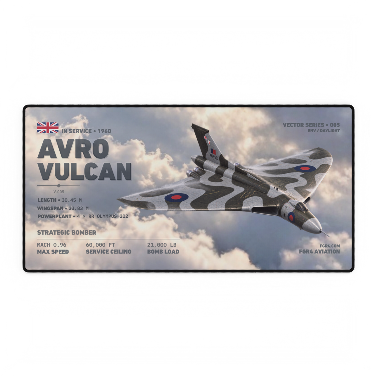 Avro Vulcan Vector Series Daylight desk mat with aircraft flying through cloud