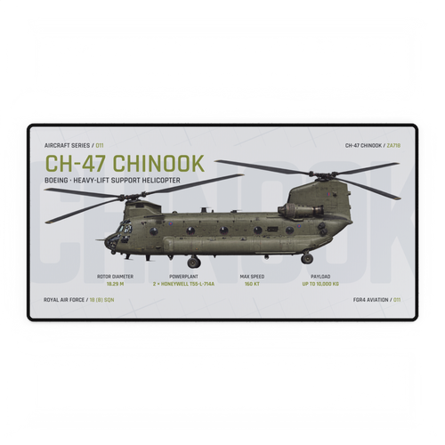 CH-47 Chinook Aircraft Series Studio Edition desk mat with side-profile RAF CH-47 Chinook ZA718 technical design