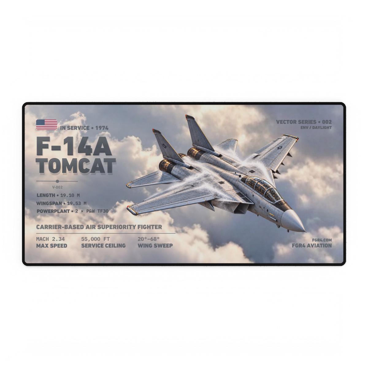 F-14A Tomcat Vector Series Daylight desk mat with aircraft flying through cloud