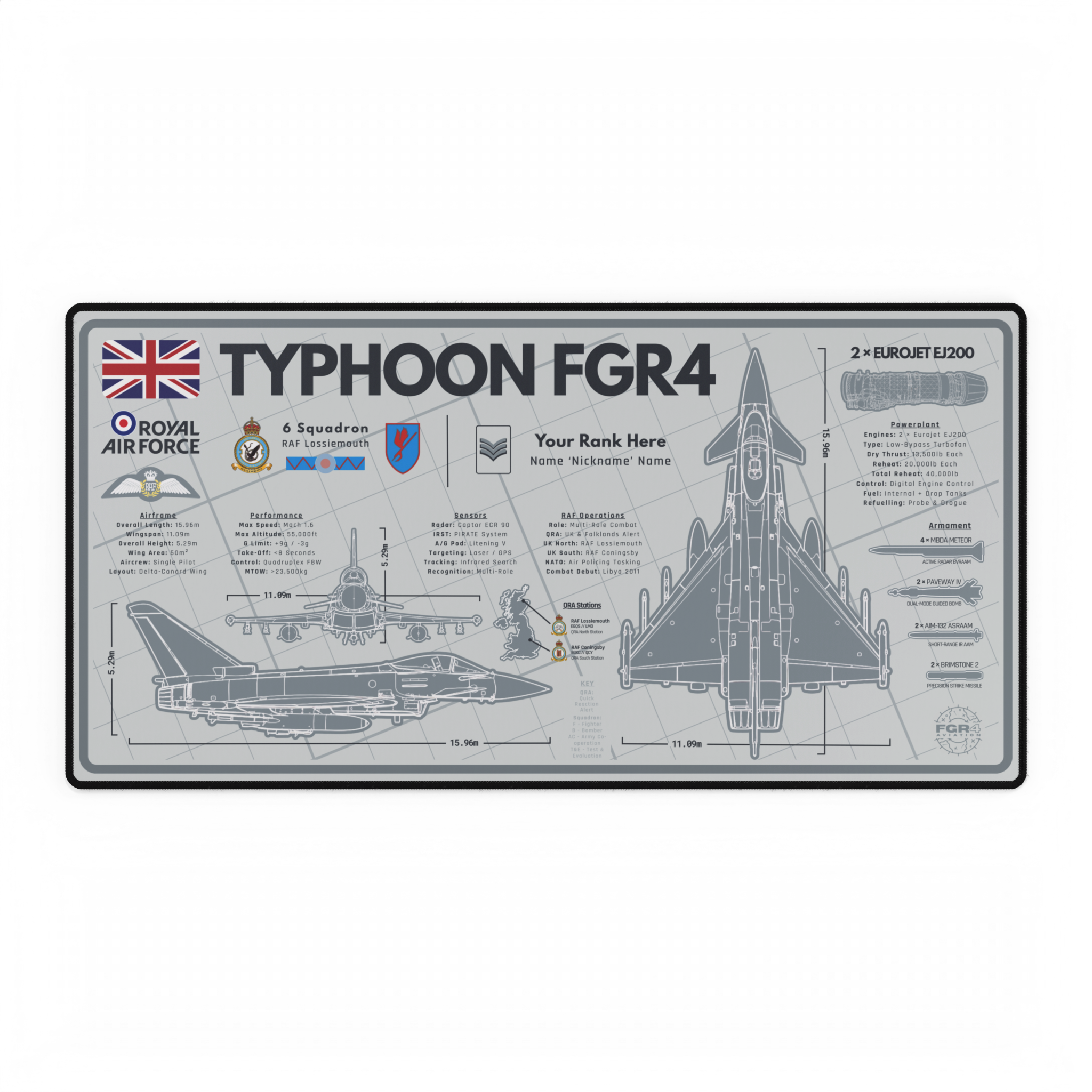 Customisable Royal Air Force Typhoon FGR4 Desk Mat v2