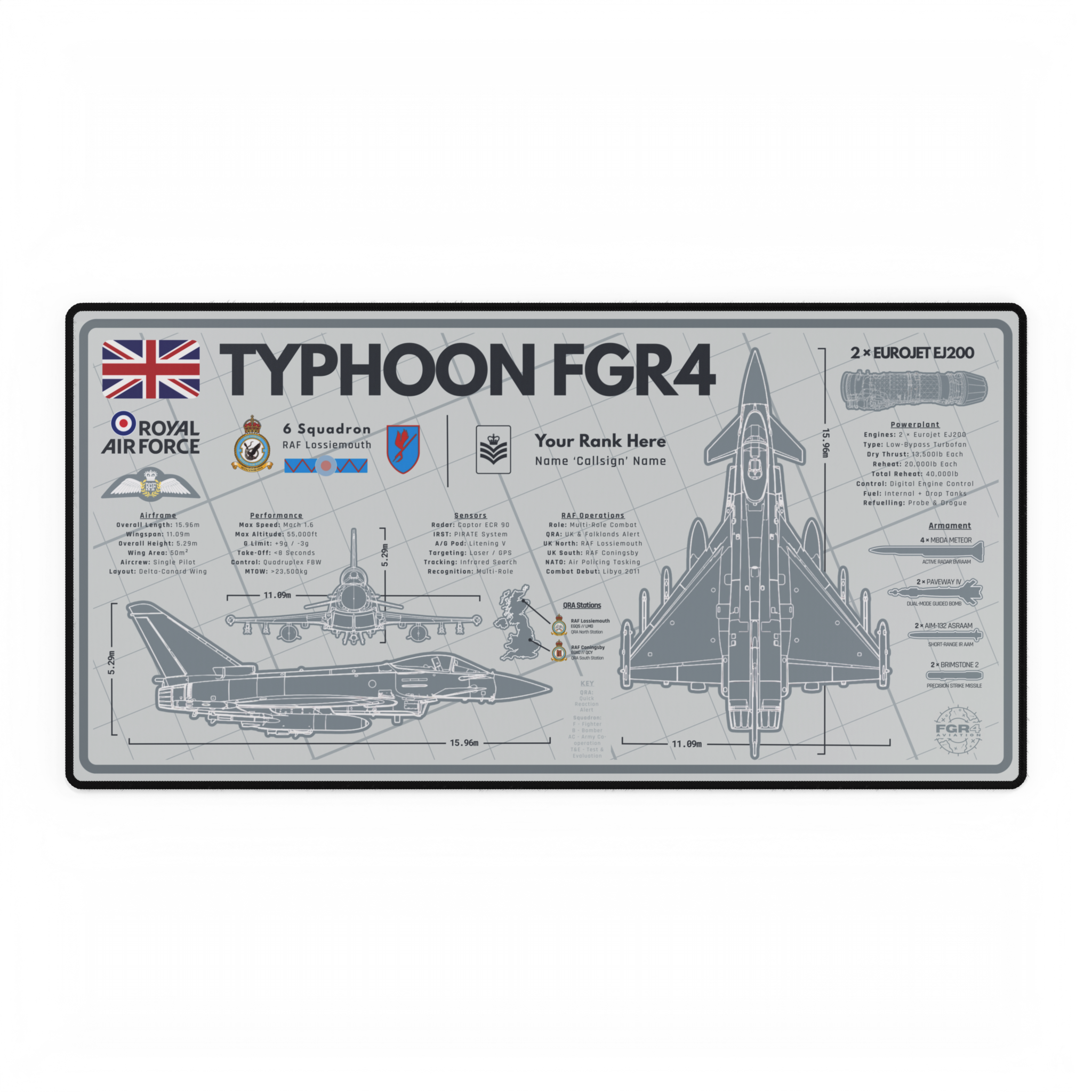 Customisable Royal Air Force Typhoon FGR4 Desk Mat v2