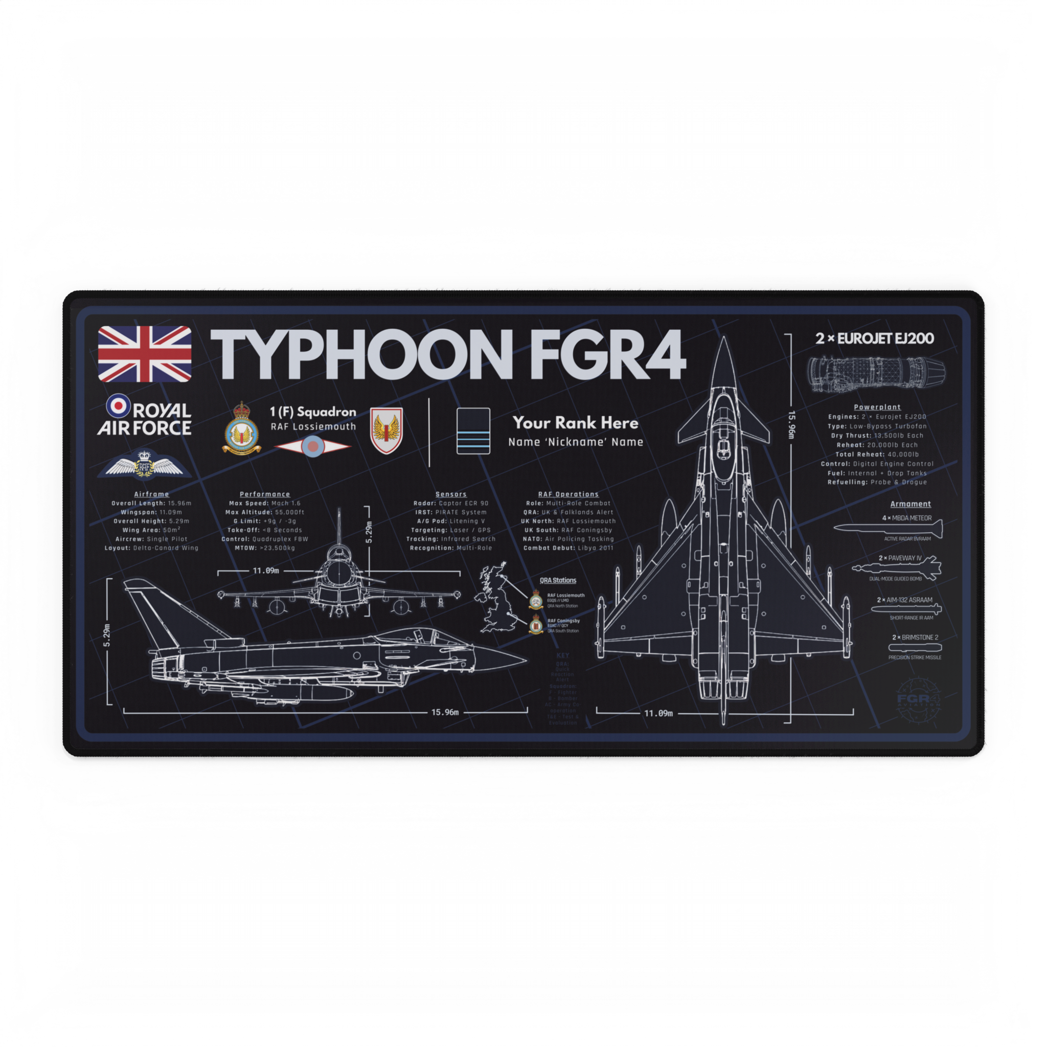 Customisable Royal Air Force Typhoon FGR4 Desk Mat v2