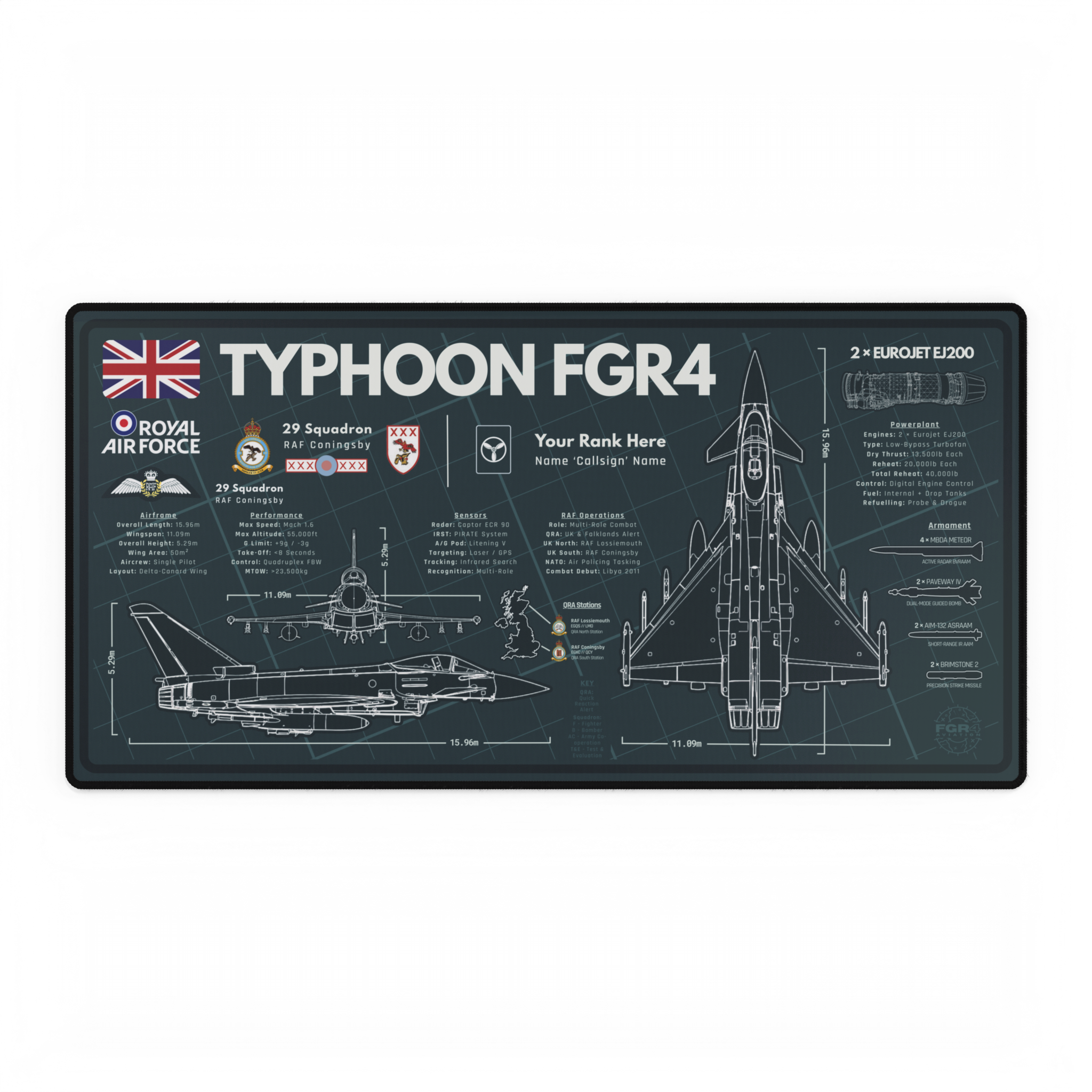 Customisable Royal Air Force Typhoon FGR4 Desk Mat v2
