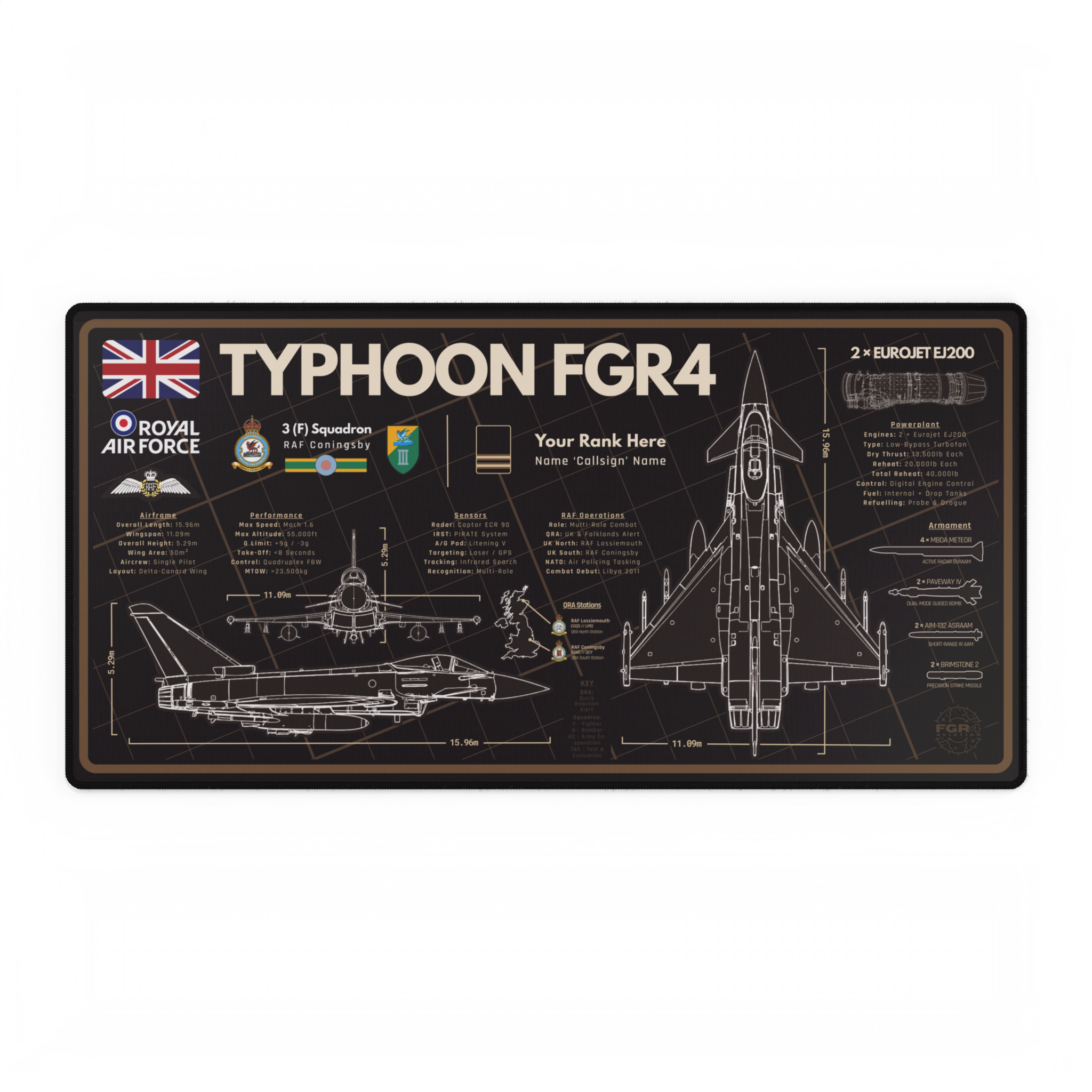 Customisable Royal Air Force Typhoon FGR4 Desk Mat v2